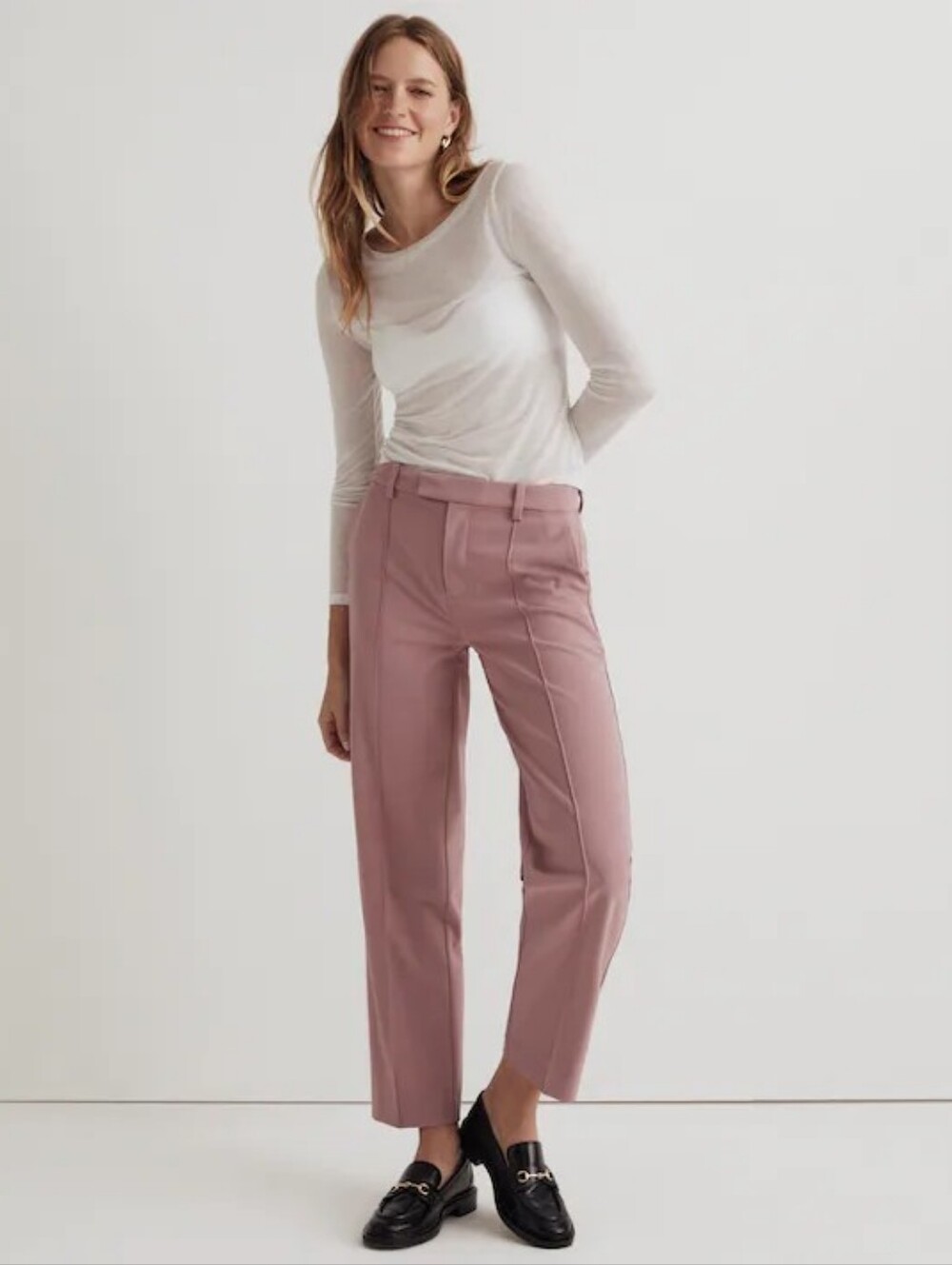 Madewell The Fairbanks Pant Woodrose Pink Tapered Straight Leg Trouser Size 8 - Picture 2 of 14